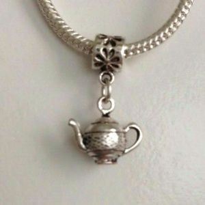 “Teapot” Sterling Silver Plated Dangling Charm For European Style Charm Bracelet